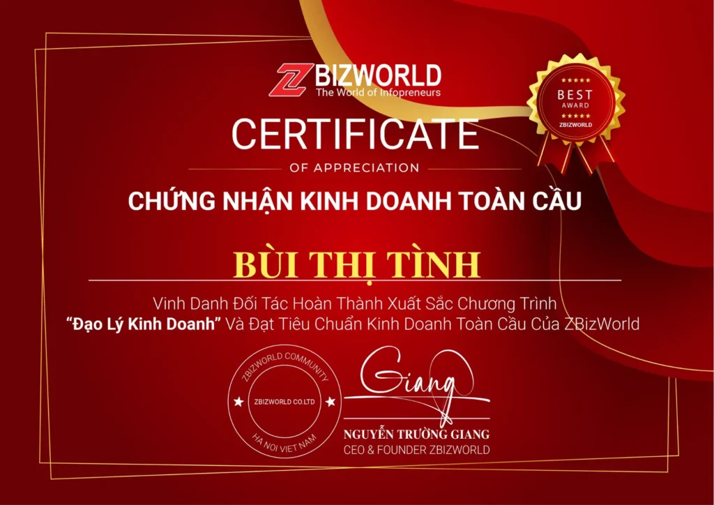 Chứng nhận Đạo Lý Kinh Doanh của Bùi Thị Tình